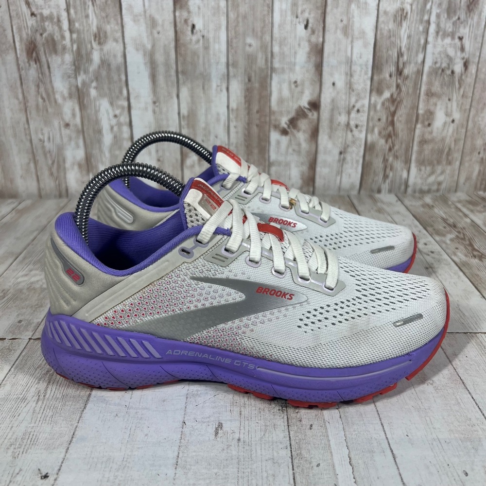Brooks Adrenaline GTS 22 Womens Running Shoes White Purple Red 7 1203531B105